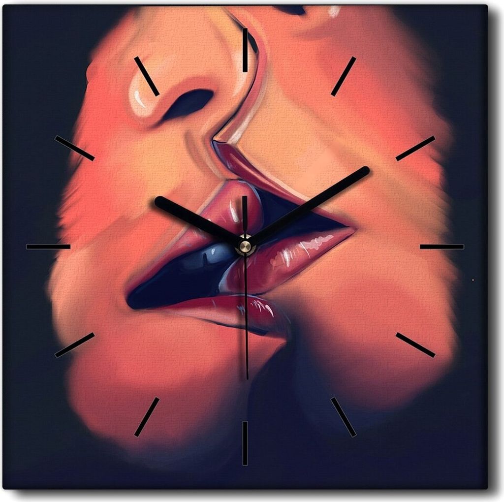 Coloray Uhr auf Leinwand 30x30 cm Wand Uhr Dekoration Wohnzimmer Segeltuch schwarze Hände -Frauen küssen