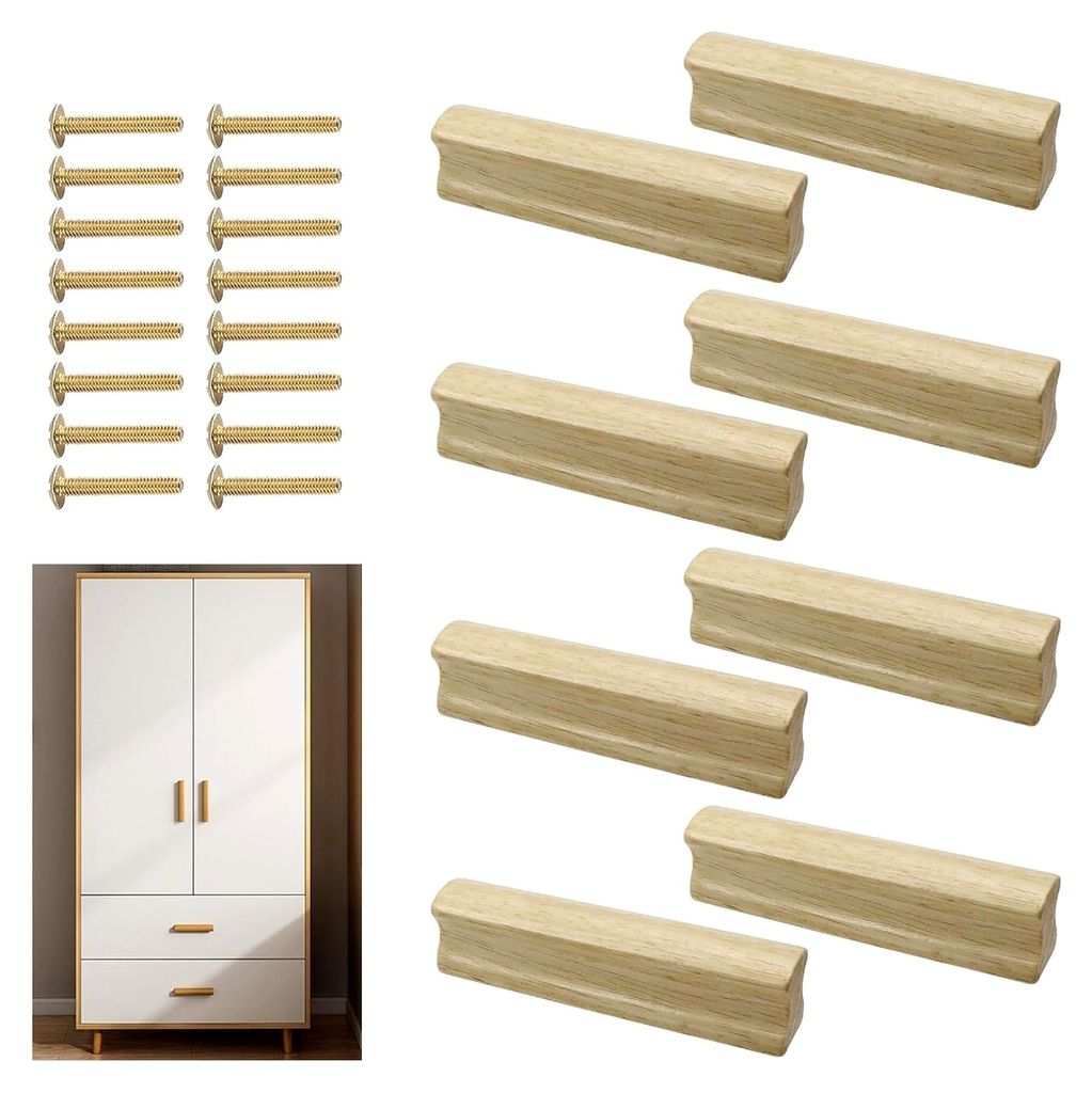 8 Stück 100mm Holzgriffe mit Schrauben 64mm Lochabstand - Griffe für Schränke, Türen, Schubladen, Möbel, Bäder, Büros, Küchen