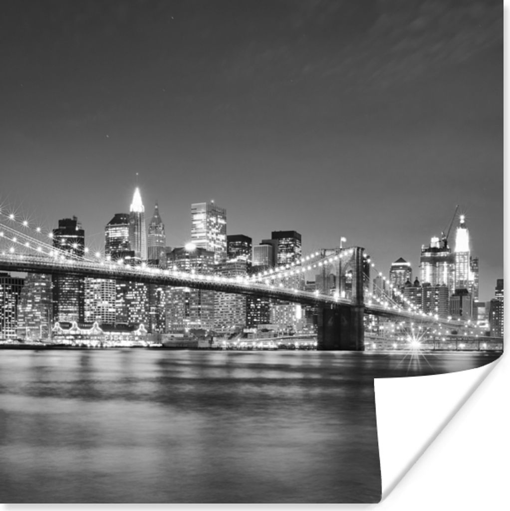 MuchoWow Poster New York - Brücke - Brooklyn - Schwarz und weiß - Architektur 30x30 cm - Wandposter - Printing