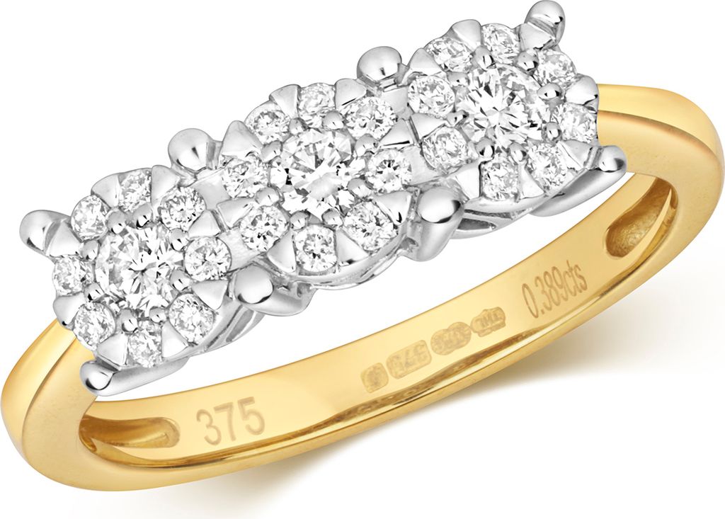 Funkelndes Feuer 9 Karat (375) Gold Trilogie Diamant Damenring Brillant-Schliff 0.39 Karat G - I1 I2, 58 (18.5); TRS316959KYRSQ