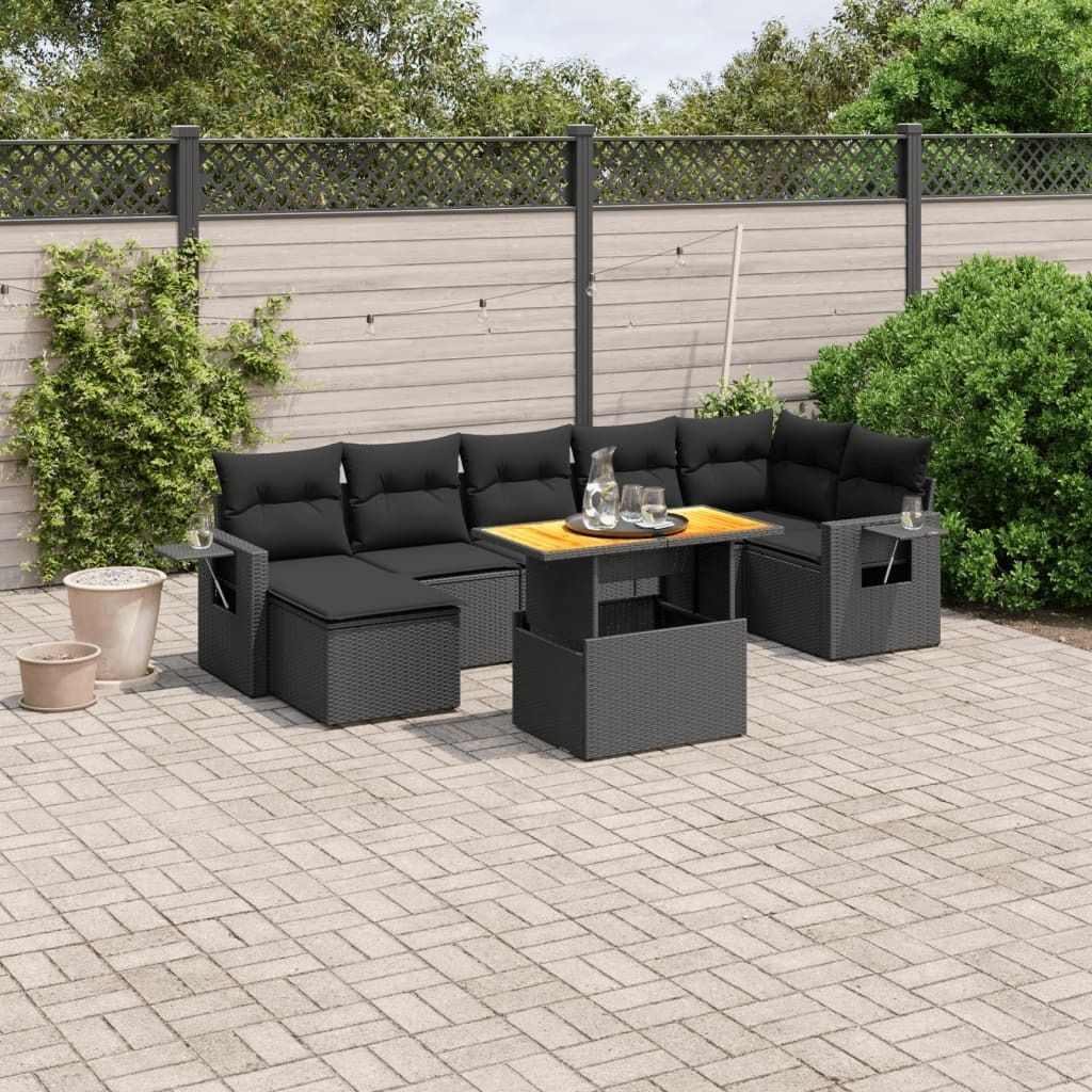Design 8-tlg. Garten-Sofagarnitur mit Kissen Schwarz Poly Rattan, Gartenmöbel-Sets 2024 Neu