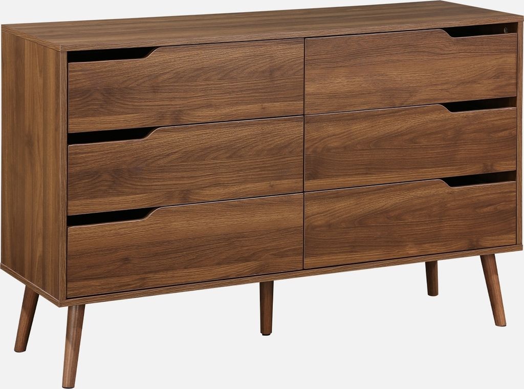 sweeek - Kommode mit Holzdekor, 6 Schubladen - Nussbaumfarben