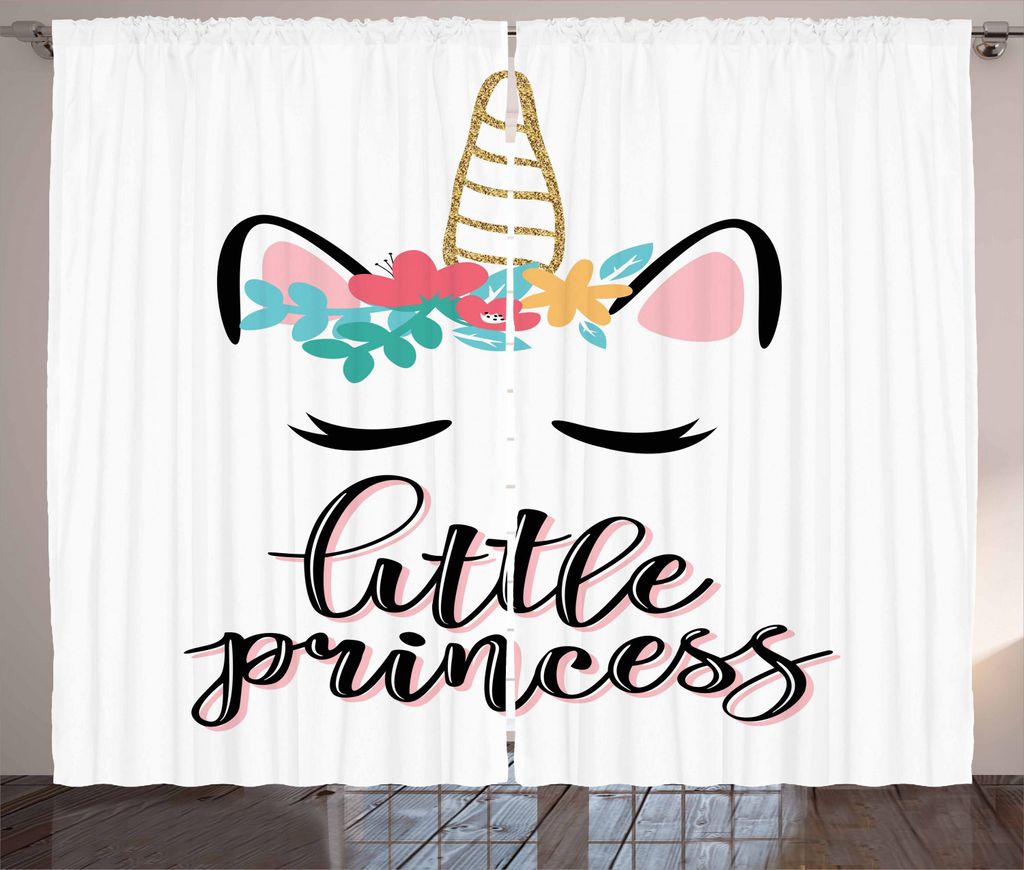 ABAKUHAUS Zitat Rustikaler Vorhang, Little Princess Phrase Girly, Wohnzimmer Universalband Gardinen mit Schlaufen und Haken, 280 x 225 cm, Pink und...