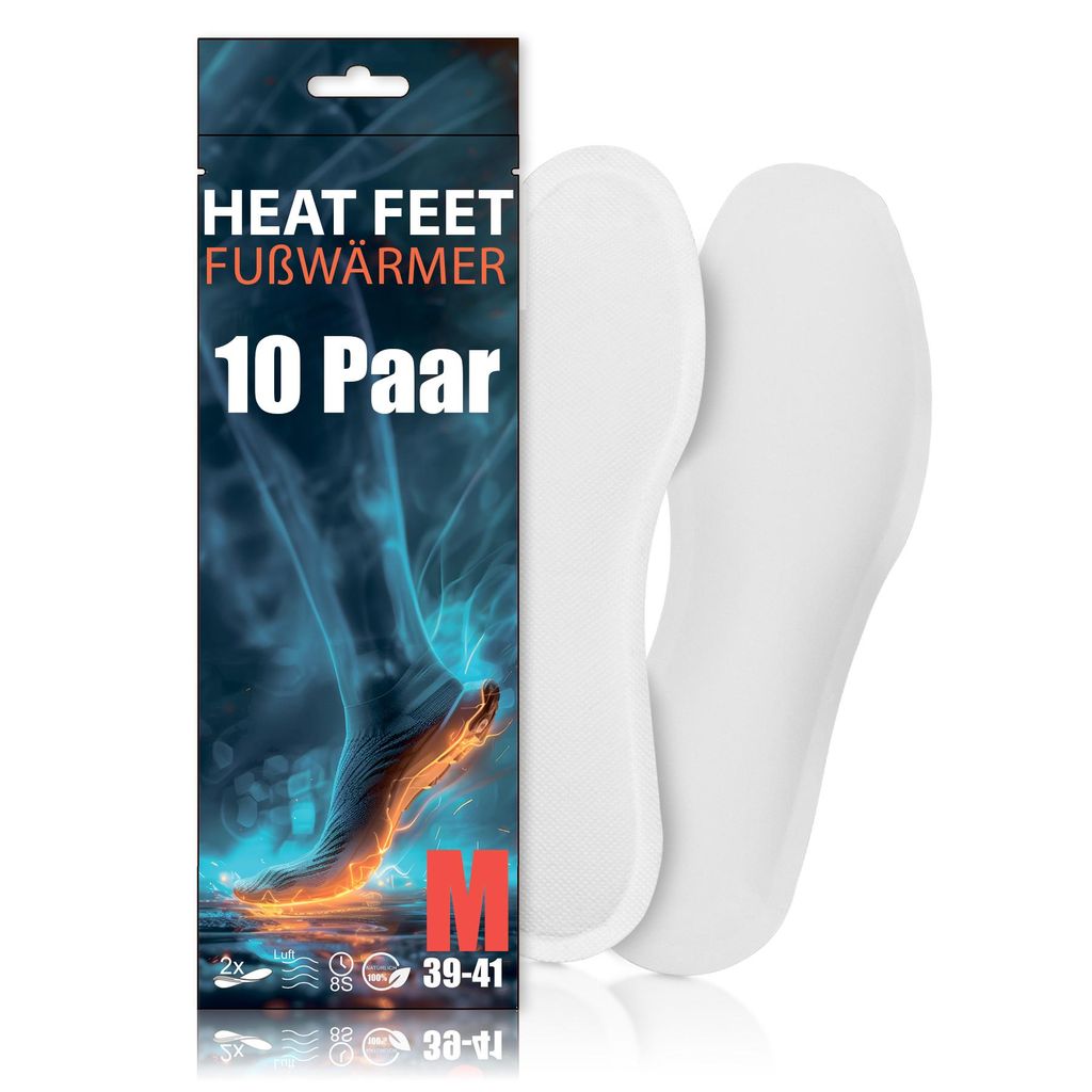 10 Paar HEAT FEET Wärmesohlen, Heizsohlen, Fußwärmer, warme Einlegesohlen, Schuhgröße 39-41, wärmend, 8h Wärme, Outdoor & Wintersport