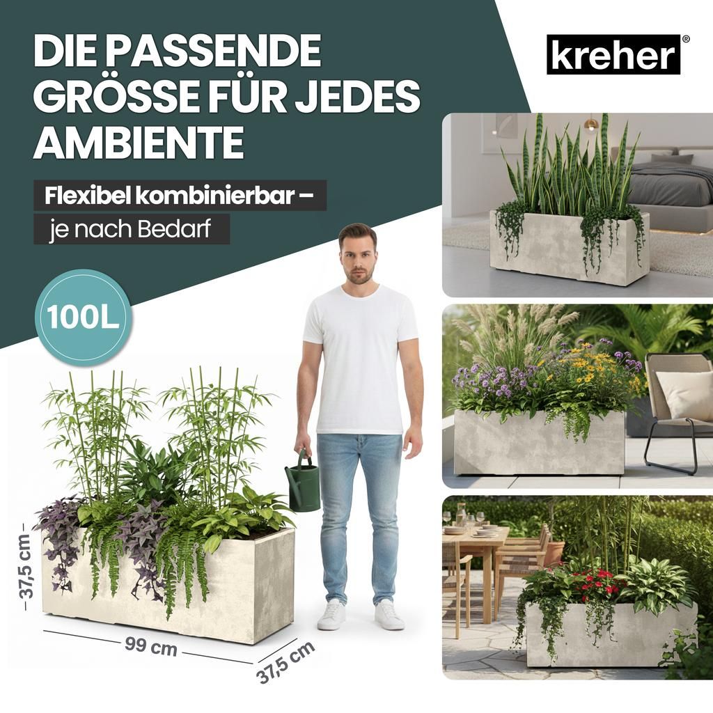 Kreher XL Pflanzkasten Millennium 99x37,5x37,5 cm - 100L