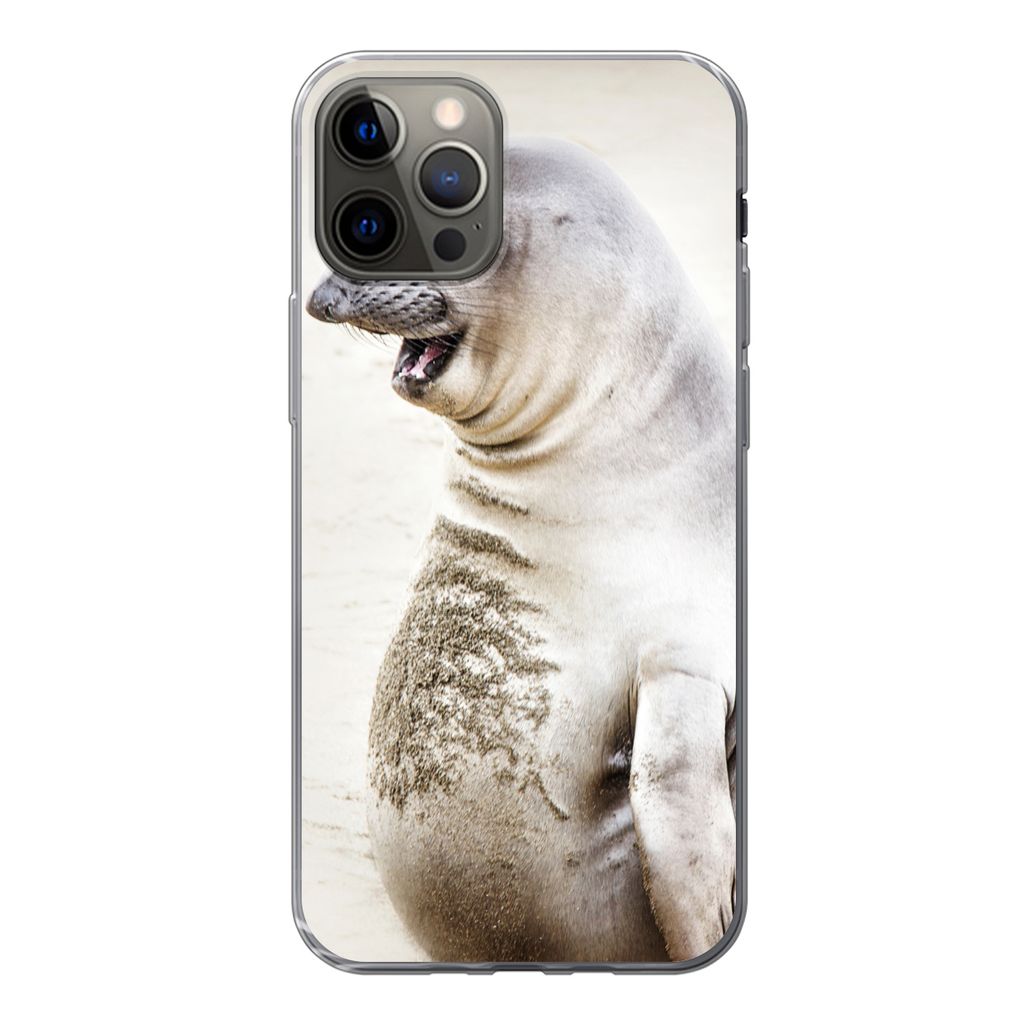 MuchoWow Handyhülle Schutzhülle Hülle für iPhone 12 Pro Seeelefant - Lustig - Lachen - Kinder - Jungen - Mädchen - Kinder Silikon Softcase H...