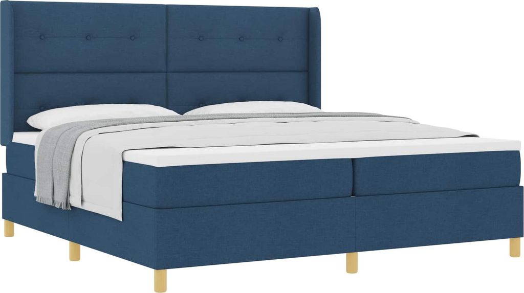 Boxspringbett mit Matratze mit Kopfteil Blau 200 x 200 cm Stoff