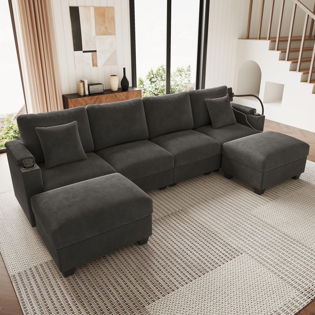 STILVORA Wohnlandschaft Mit Schlaffunktion & U-Form, Ecksofa Mit Handyhalter & USB-Ladeanschluss, Cordsofa Für Wohnzimmer, Schlafzimmer & Wohnung ...