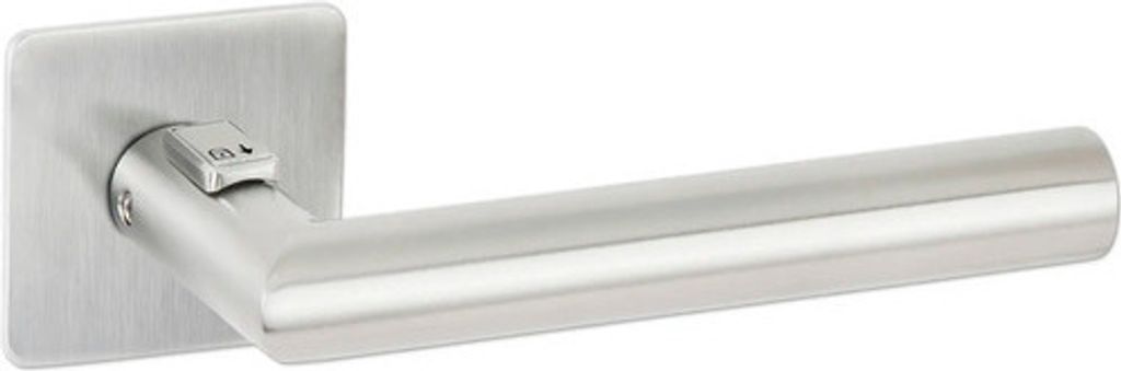 Drückerpaar Hermat Basic 02 Fastlock auf flacher Rosette eckig DIN links Edelstahl matt