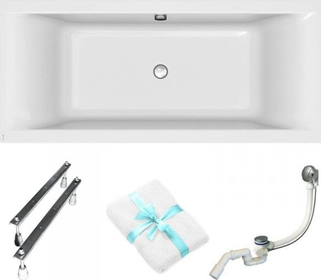 Cersanit | Badewanne - Rechteckige Badewanne Larga Slim - 180x80cm - Ergonomische Rückenlehne - Mit Siphon Und Füßen