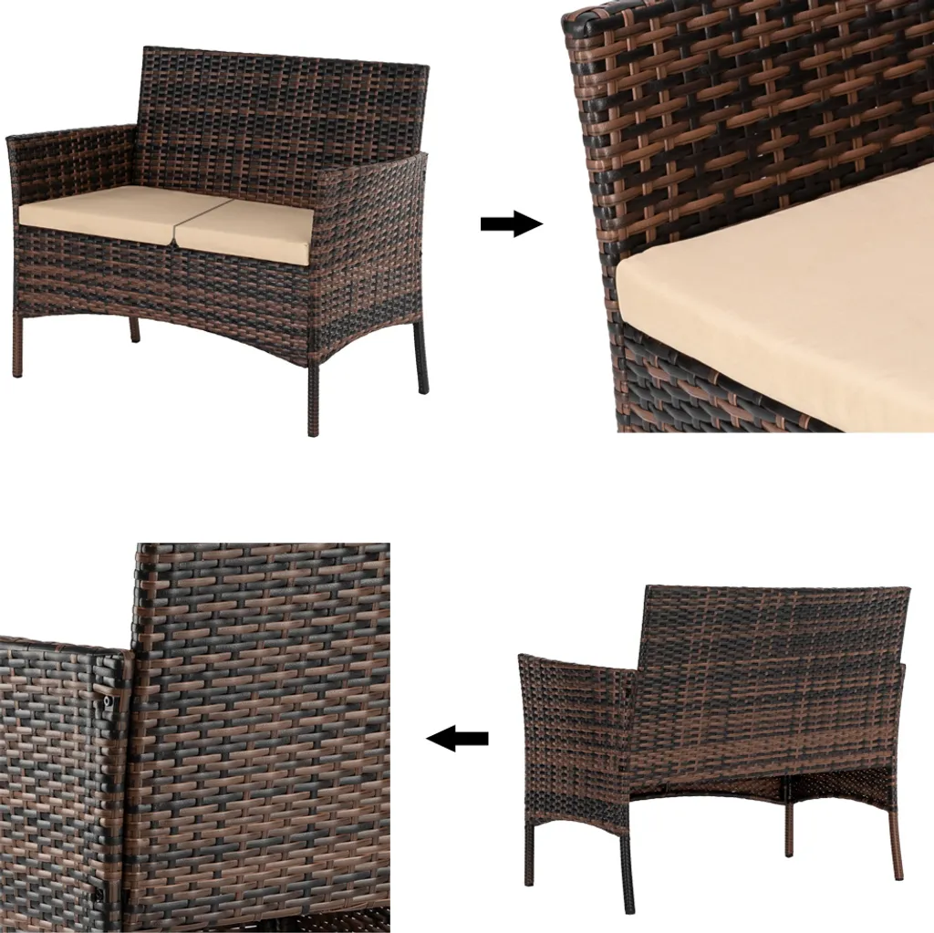 Garniture de Jardin Résistante en Polyrattan Marron 3 Pièces avec Sofa