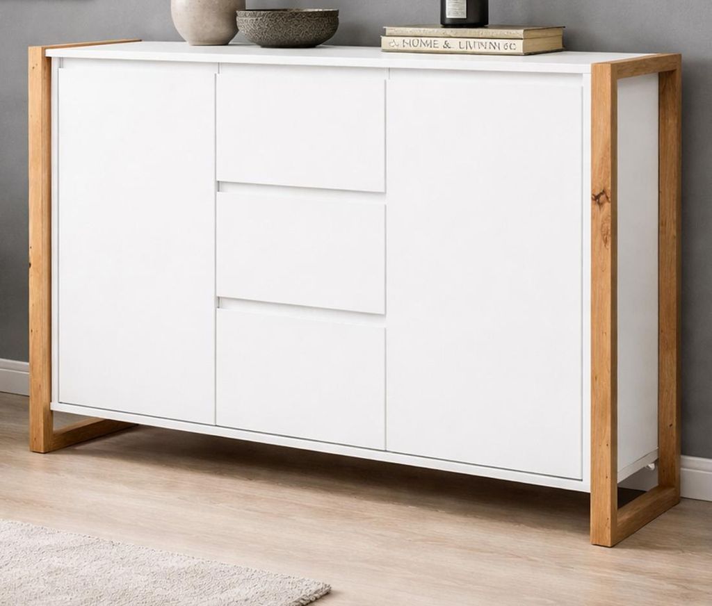Sideboard "Malta" in weiß und Artisan Eiche 120 x 88 cm