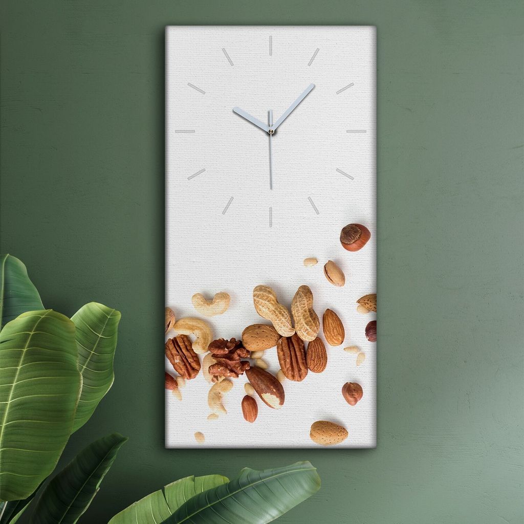 Wohnzimmer Leinwand Uhr Geräuschlos Küche 30x60 Nüsse, Motive, weiße Zeiger