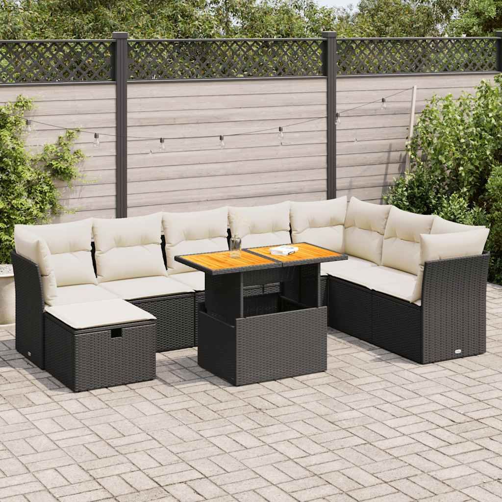 Maison Exclusive - 9-tlg. Garten-Sofagarnitur mit Kissen Schwarz Poly Rattan