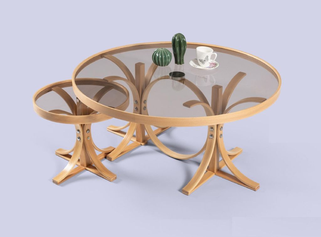 Hellbraune Wohnzimmer Couchtische Designer Runde Sofatische 2tlg Set
