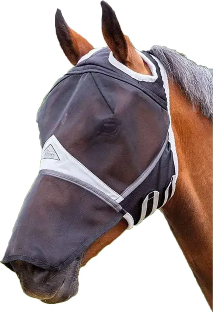 Shires - Maschera anti mosche per cavalli con protezione per il naso, materiale a rete fine, aperture per le orecchie ER960 (Pony) (Nero)