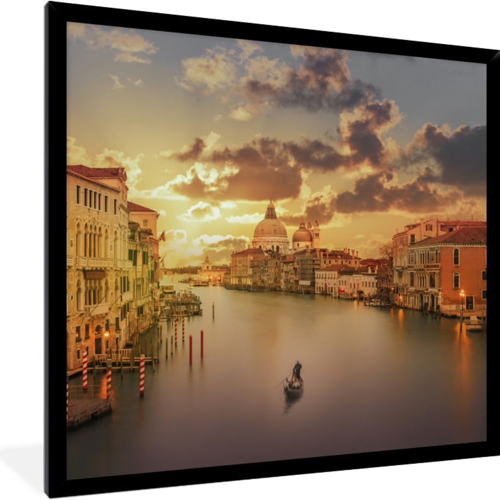 MuchoWow Gerahmtes Poster Italien - Gondel - Canal Grande 40x40 cm - Poster mit Schwarzem Bilderrahmen Wandposter Rahmen Foto Bilder - Mit Rahmen...