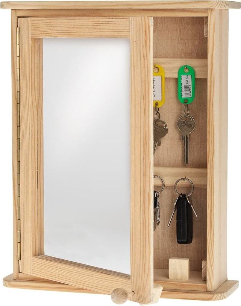 matches21 Schlüsselschrank Schlüsselkasten 30x9x37 cm Massiv - Holz Bausatz f. Kinder Werkset Bastelset ab 10 Jahren