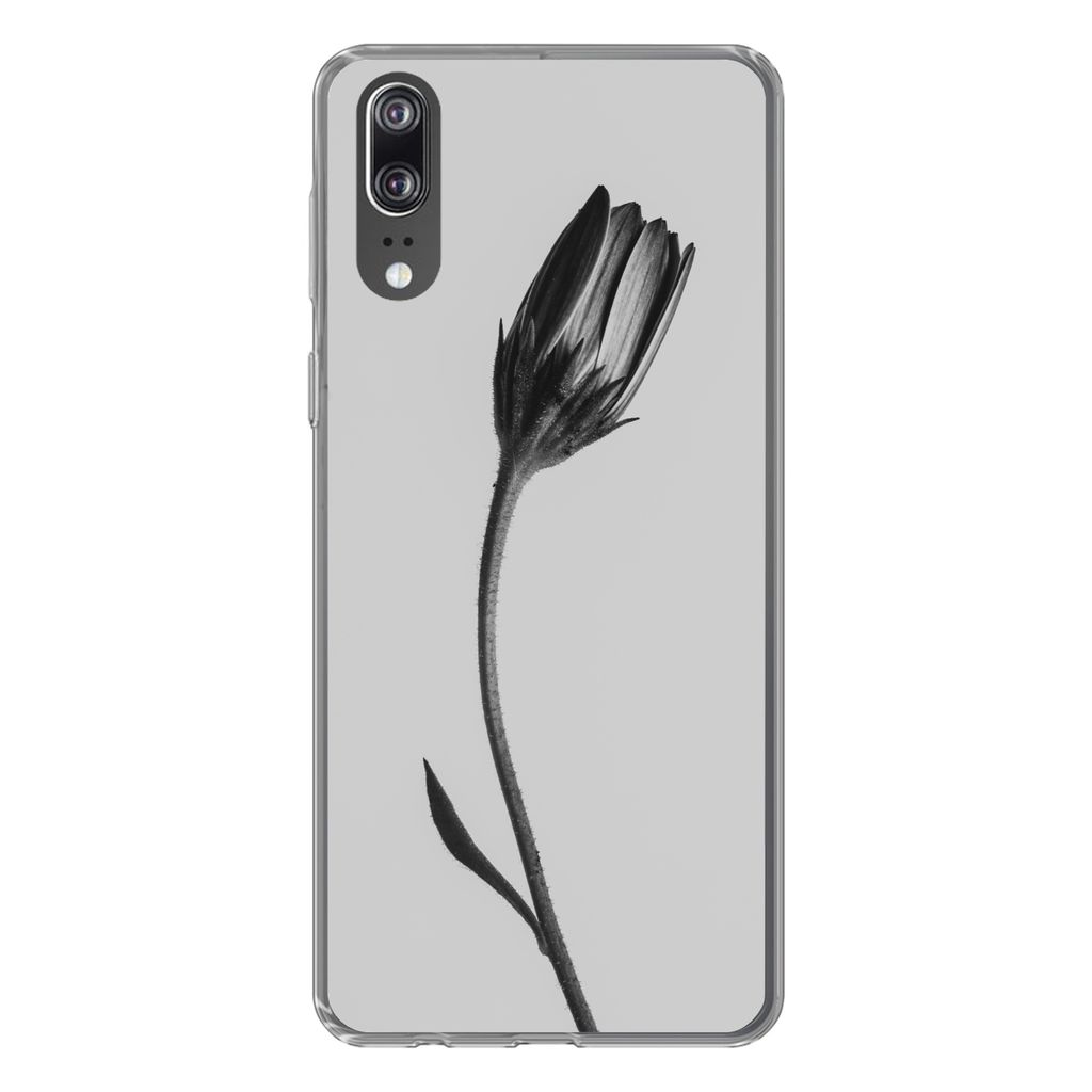 MuchoWow Handyhülle Schutzhülle Hülle für Huawei P20 Pflanze - Makro - Schwarz - Weiß Silikon Softcase Handy Hülle - Hardcover