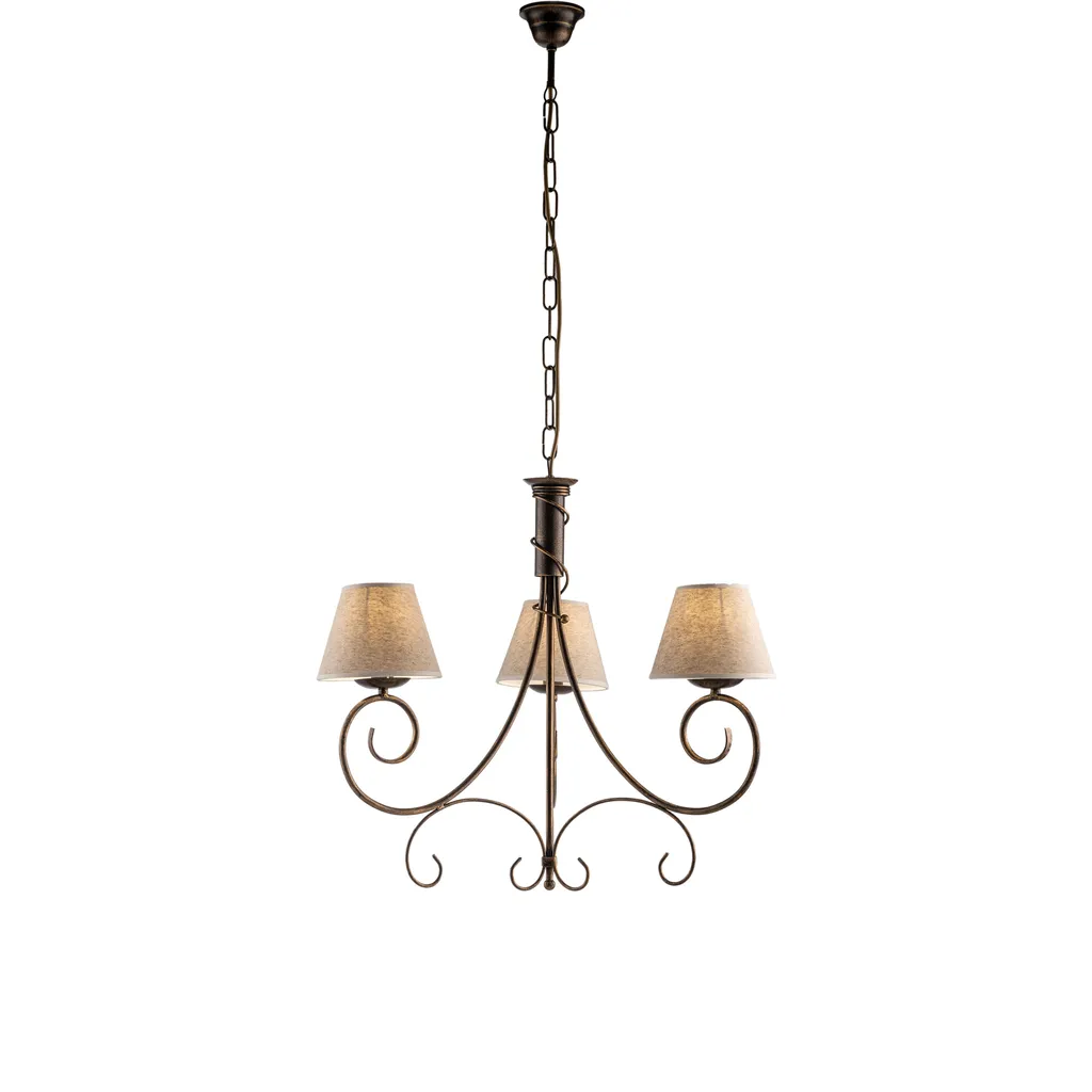 Lustre Vienna en fer marron, reproduction antique, 3 lumières d.52 cm