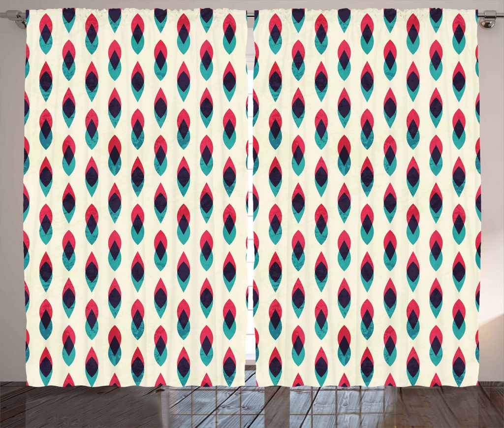 ABAKUHAUS Jahrgang Rustikaler Gardine, Geometrisches Kurvenmuster, Schlafzimmer Kräuselband Vorhang mit Schlaufen und Haken, 280 x 225 cm, Creme B...