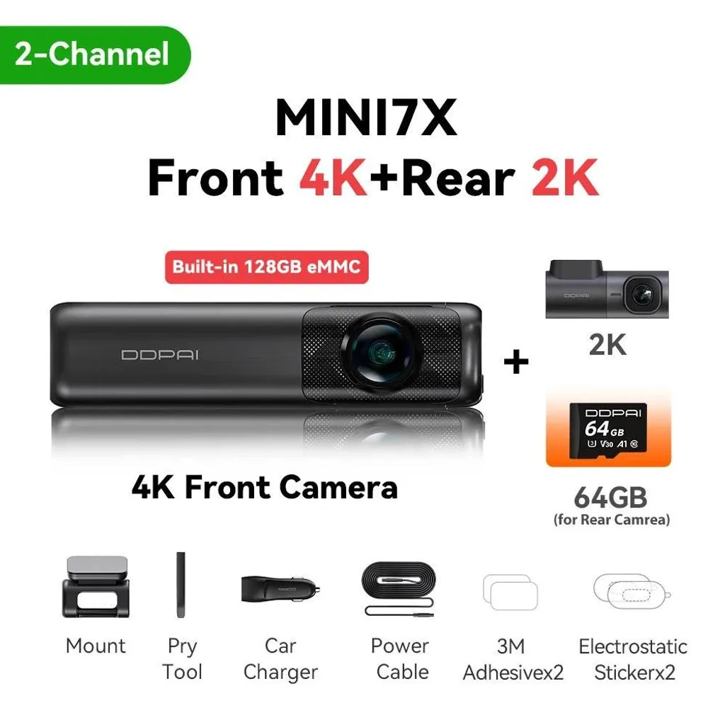 Caméra embarquée 4K pour sécurité routière, double canal, eMMC 128 Go