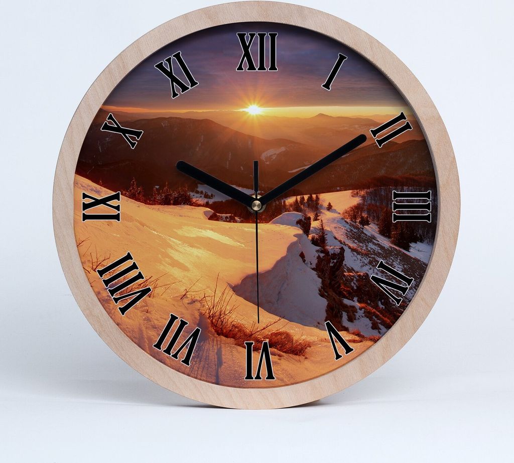 Holzuhr 30fi cm wanduhr - schwarze Spitzen - Winter in den Bergen