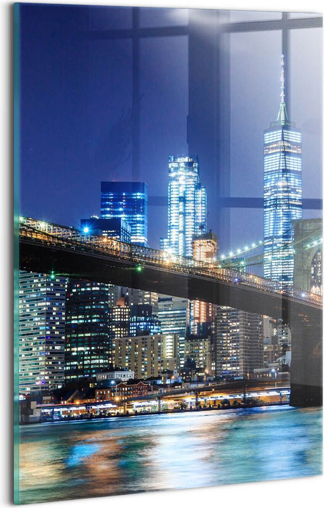 Designer Glasbild - Wandbild - Glas Bild - 20x30 cm - Brooklyn Bridge New York Bei Nacht