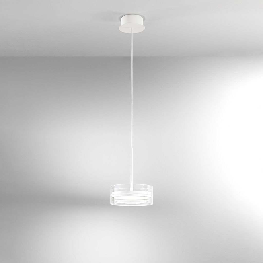 14-W-LED-Pendelleuchte aus Metall und Aluminium, Doppelabstrahlcharakteristik, mattweiße Oberfläche, dimmbar, Durchmesser 20 cm - Perenz