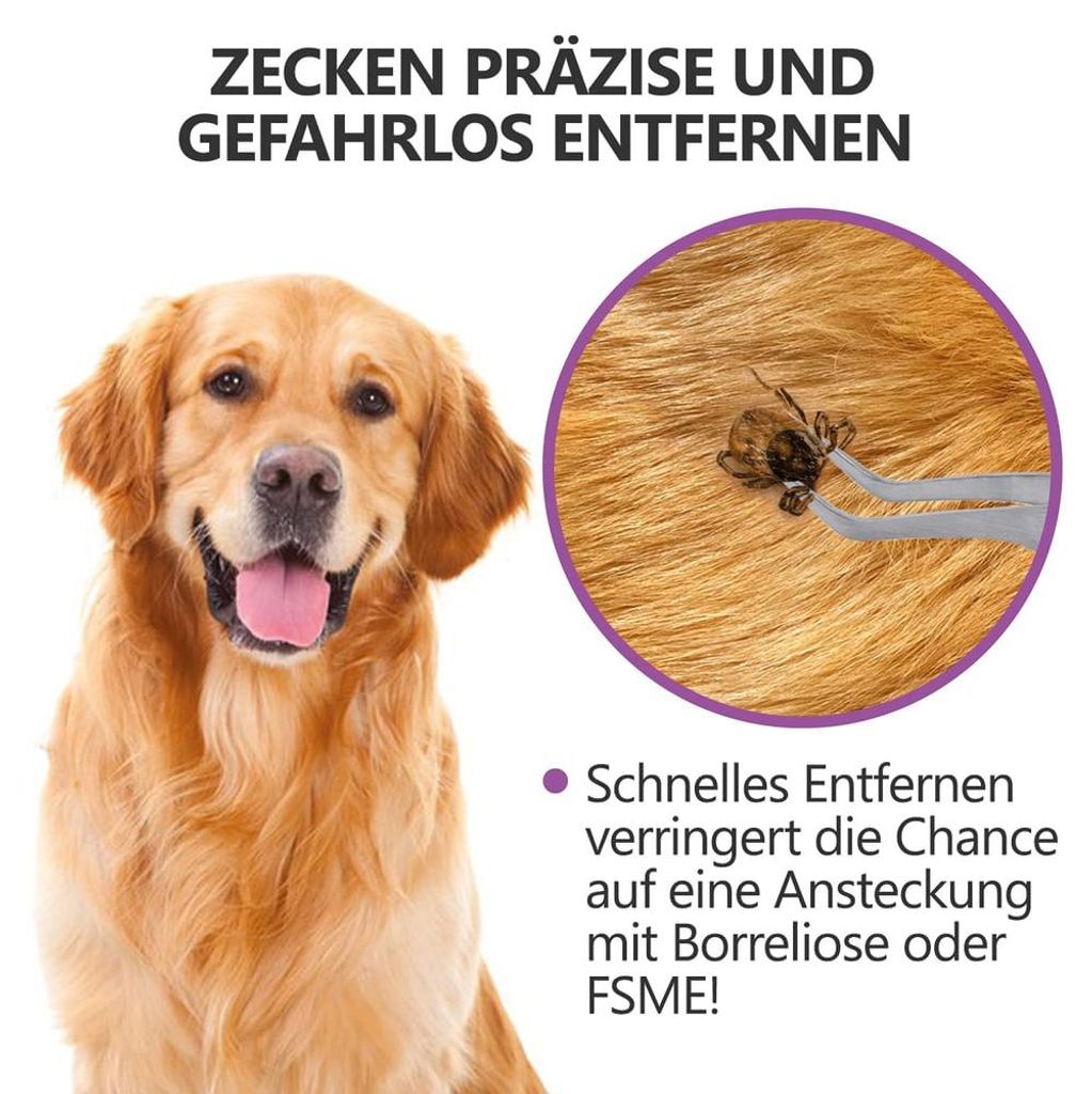 Helperfect 2-in-1 Profi Zeckenzange - für Hunde und Katzen - Violett