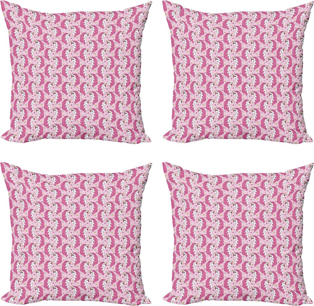 ABAKUHAUS Unicorn-Party Kissenbezug Set (4 Stück), Girly Tiere, Moderner Doppelseitiger Digitaldruck, 60 cm x 60 cm, Rosa Weiß und Gelb