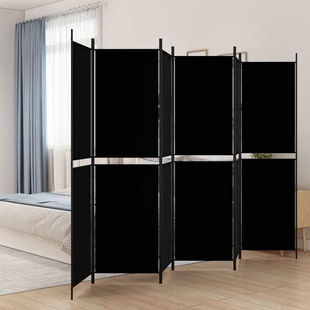 vidaXL 6 tlg. Paravent Schwarz 300x200 cm Stoff - Raumteiler - Paravent - Raumtrenner - Trennwand