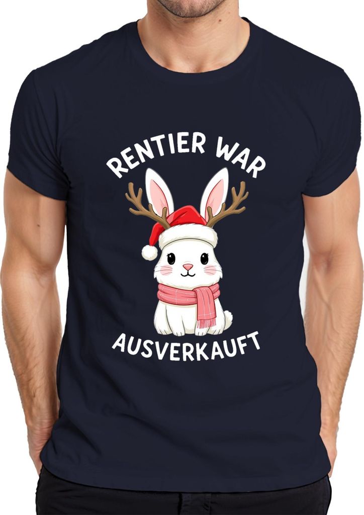 Rentier war t süßer Hase Geweih Weihnachten Geschenk Herren T-Shirt, Navy, M