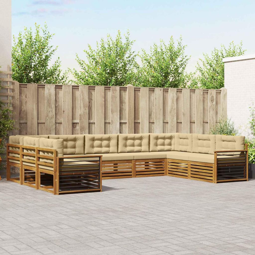 "SALE 2026"Sofagarnitur - CLORIS - Balkonmöbe/Sitzgruppe - 9 pcs - Moderne Design - Natur und Beige Massivholz Akazie - Gartensofas NeuMöbel409611