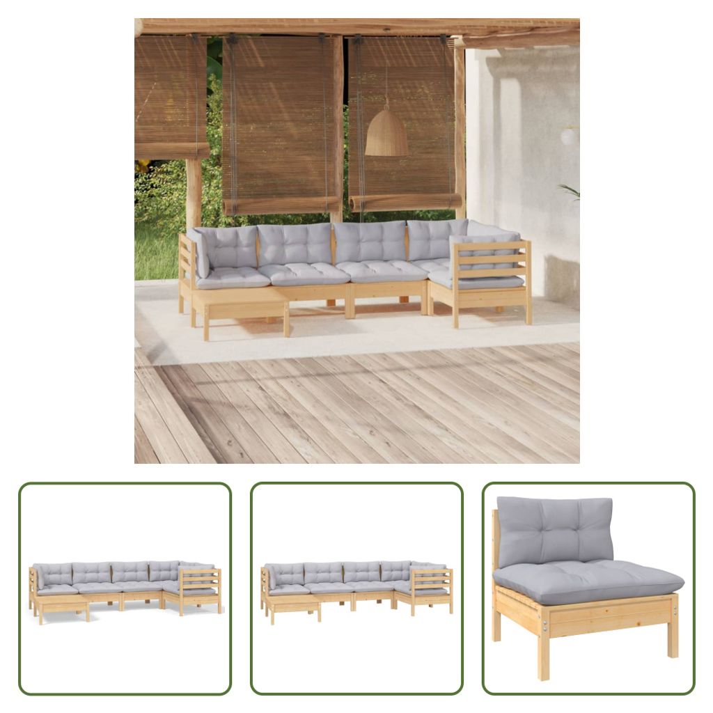 The Living Store 6-tlg. Garten-Lounge-Set mit Grauen Kissen Kiefer Massivholz