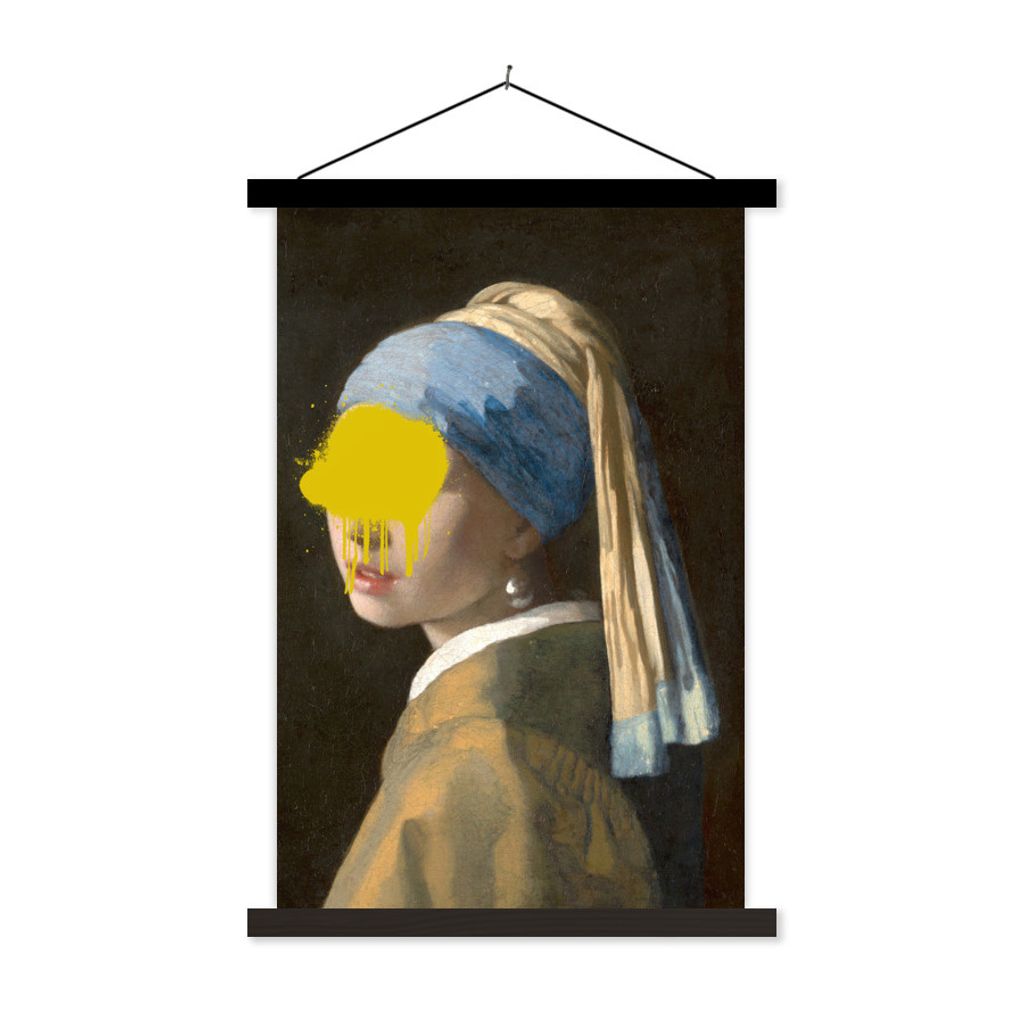 MuchoWow Textilposter Mädchen mit Perlenohrring - Johannes Vermeer - Gemälde 40x60 cm mit schwarzem Rahmen - Wanddekorationen