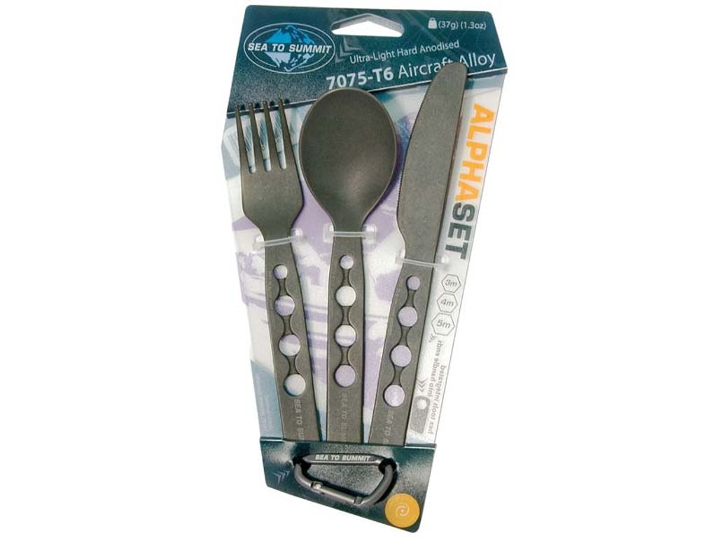Sea to Summit ALPHA SET, Besteckset, Löffel, Gabel, Messer,, 7075-T6 Aluminium, M3, M4, M5 Sechskantschlüssel, Karabiner