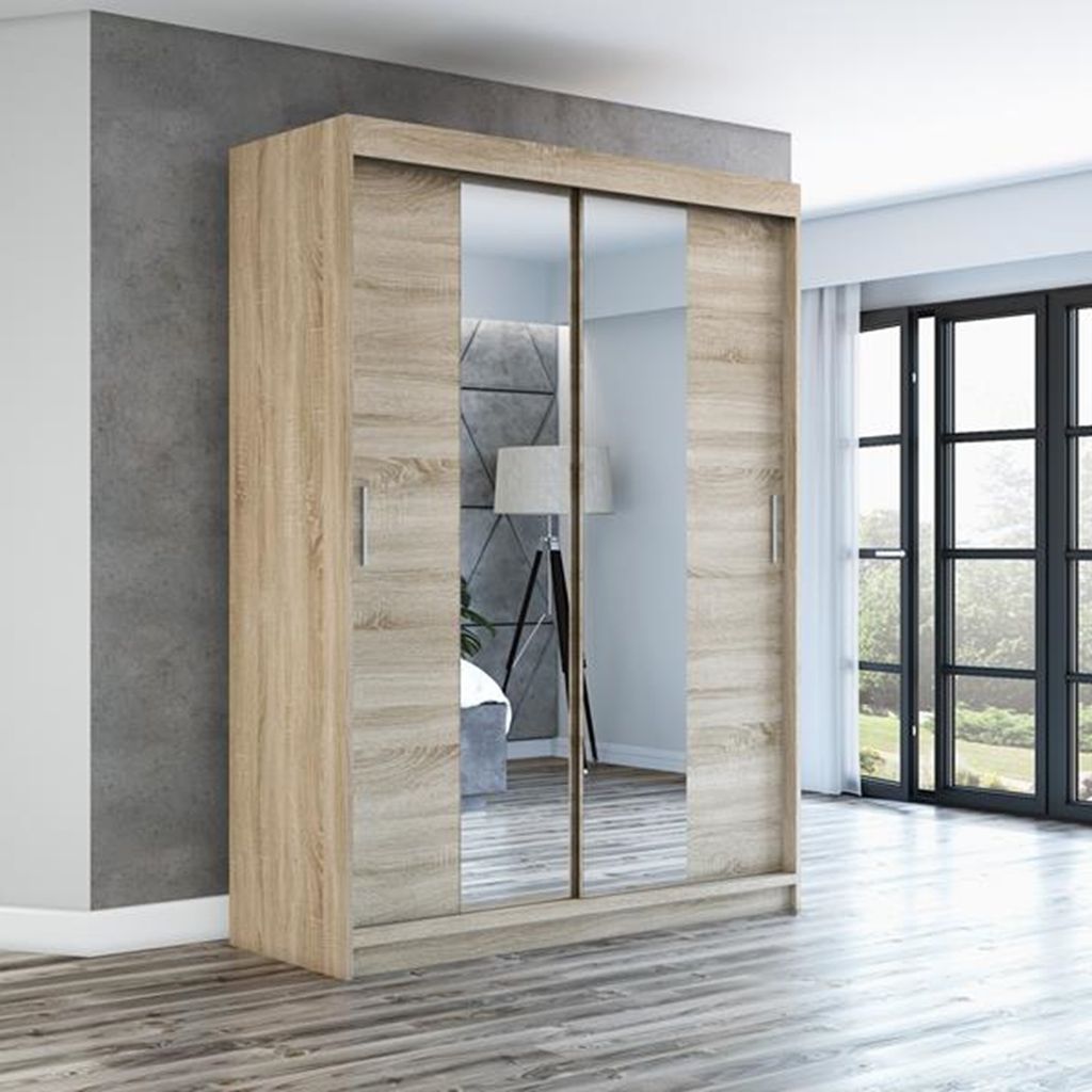 Schwebetürenschrank, 2-türig Schrank 160 cm mit Spiegel NEO
