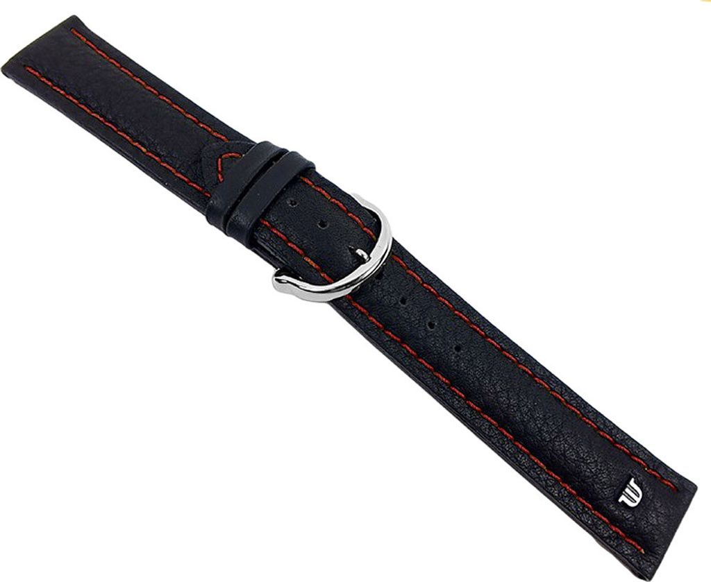 Maurice Lacroix | Tiago Uhrenarmband 20mm Leder schwarz | rote Naht, Schließe:Silbern