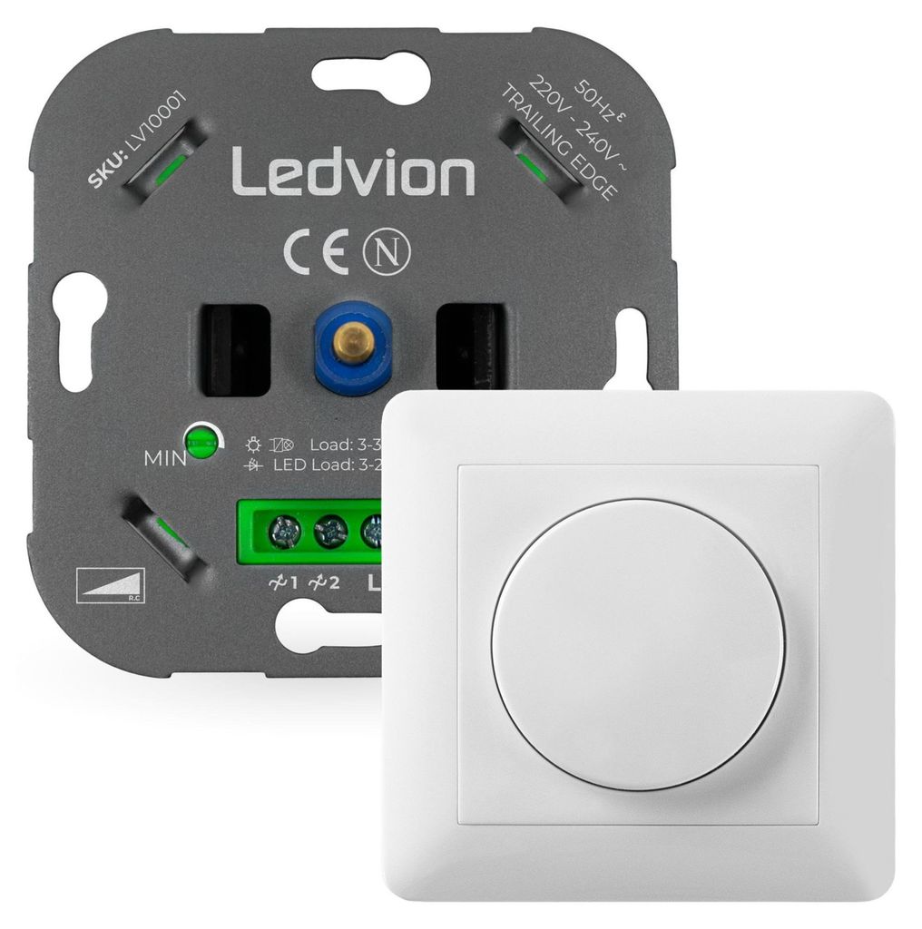 Ledvion LED Dimmer Schalter 250W 240V weiß Abdeckrahmen Produktbild 