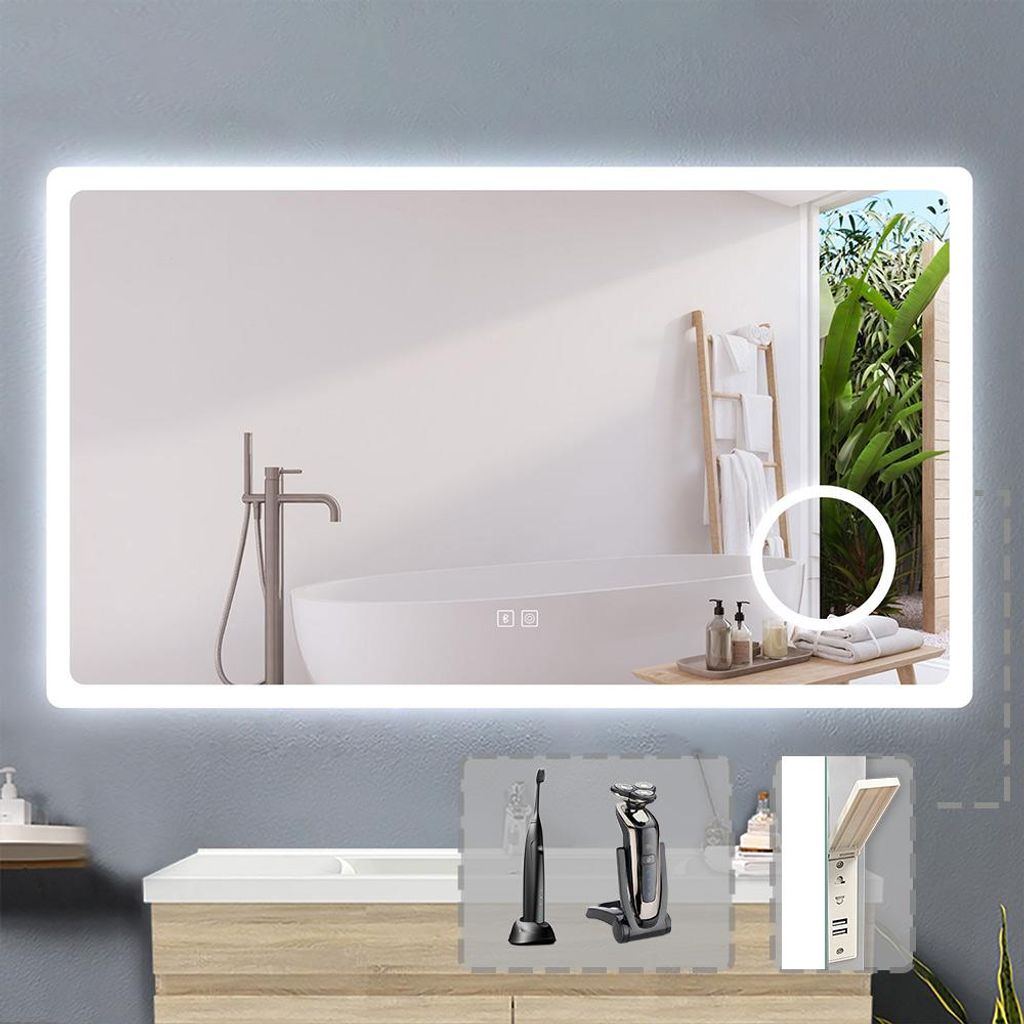 LED Badspiegel mit Steckdose 100x60cm Beschlagfrei 3 Produktbild 