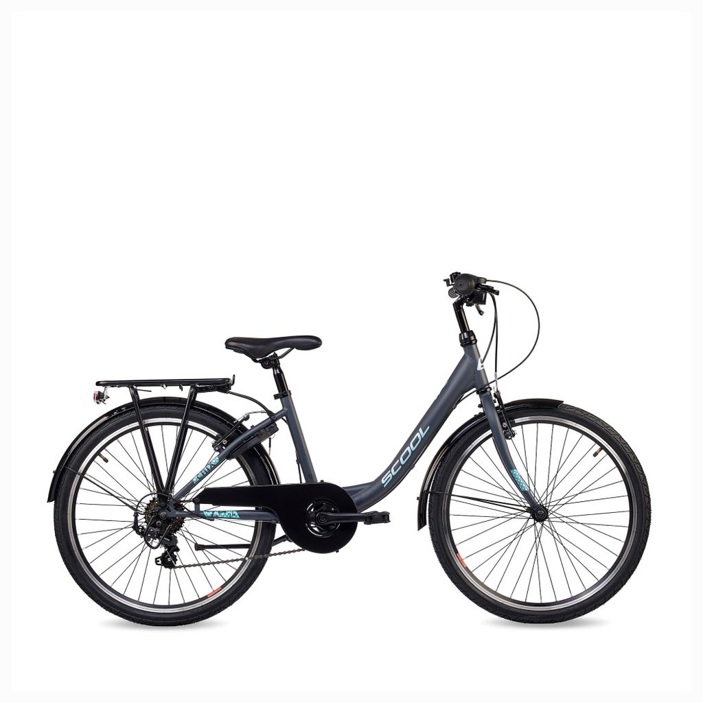 24 Zoll Kinderfahrrad, 6-Gang, Mädchenfahrrad, S’COOL chiX, ab 7–11 Jahre, 130–145 cm, Dunkelgrau/Türkis