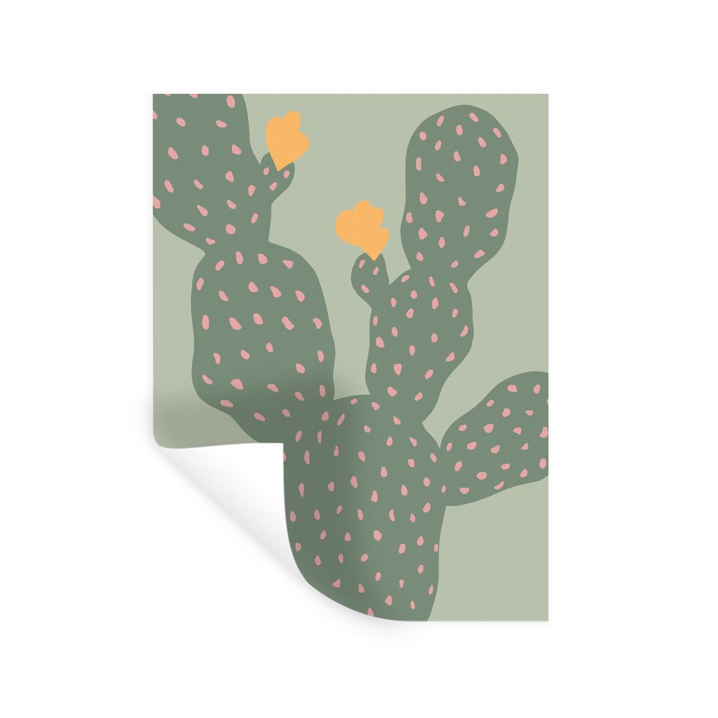 MuchoWow Wandtattoo Wandsticker Wandaufkleber Kaktus - Grün - Natur - Gelb 90x120 cm Selbstklebend und Repositionierbar - Faltenfrei