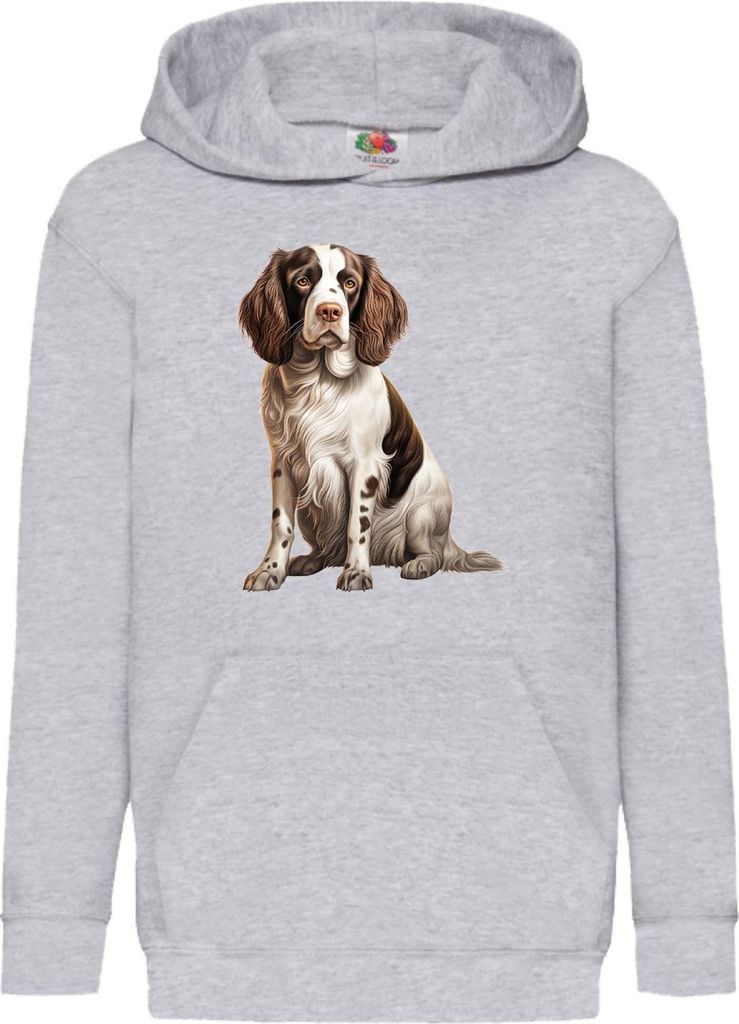 Kinder Kapuzenpullover Dogs Breeds English Springer Spaniel Dog Breed 006, 7-8 Jahr - 128 / Grau