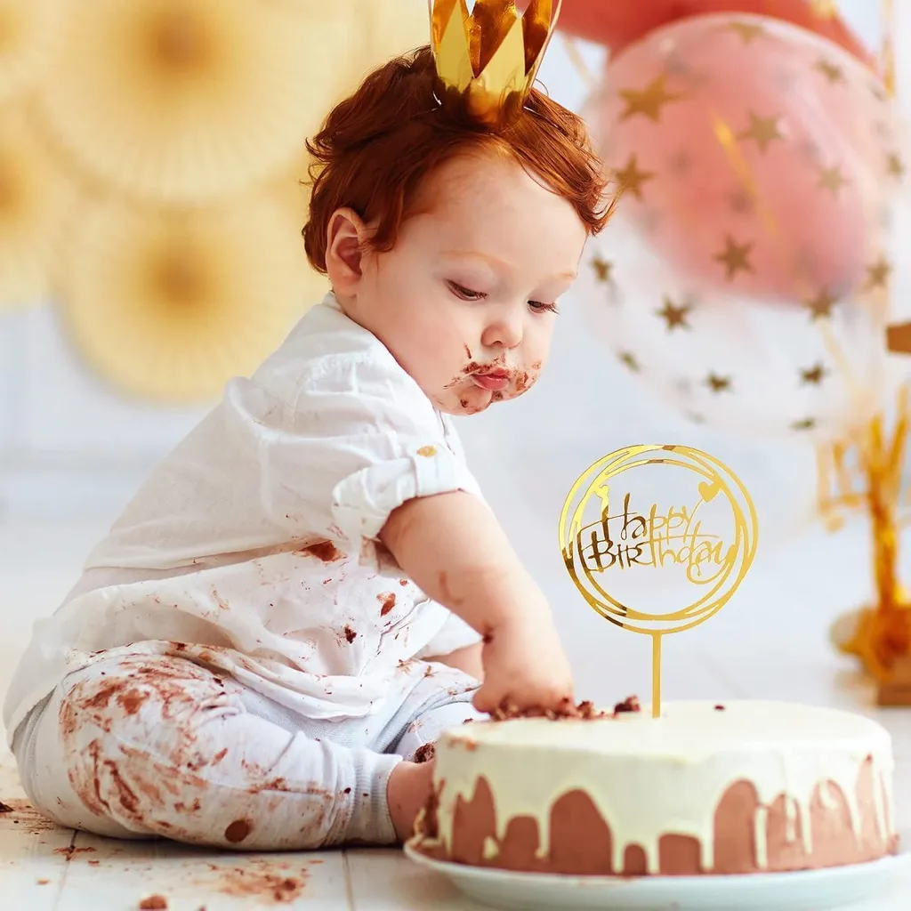 Set 10 Cake Topper Oro Buon Compleanno Acrilico Glitter per Torte - 7