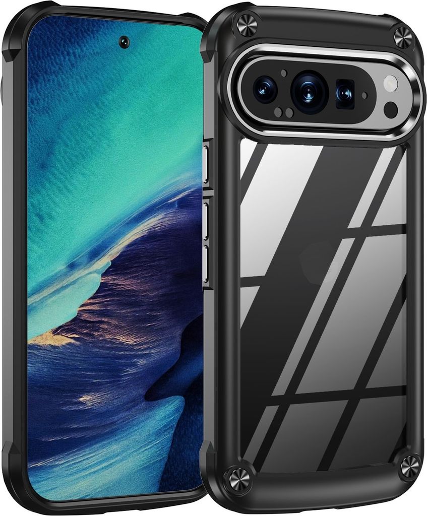 Für Google Pixel 9 Pro XL TPU + PC Schock Hülle mit Linsenschutz Case Schwarz