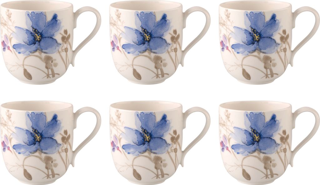 Villeroy & Boch Mariefleur Gris 6er Set Becher, Tassen mit Henkel für 350ml