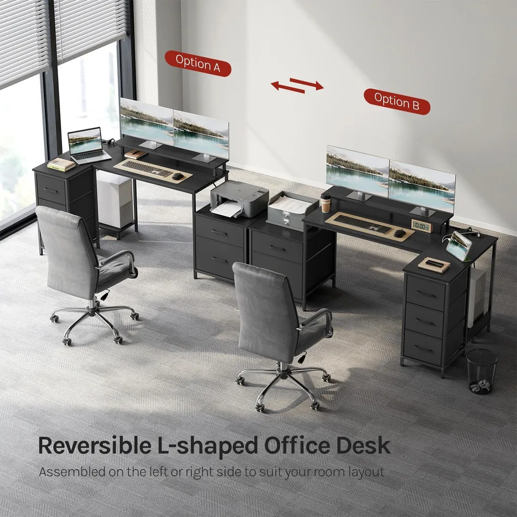 Bureau d'angle gain de place avec rangements et USB pour coin encombré