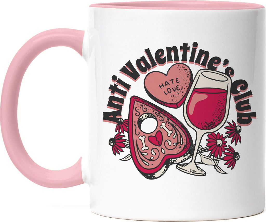 Anti Valentine's Club Tasse Rosa Valentinstag Liebe Liebesbeweis Liebling Verliebt Liebespaar 14. Februar