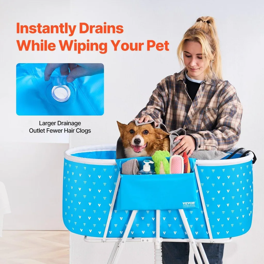 Baignoire Chien Pliable surélevée Bleu - Solution Gain de Place Bain - 5